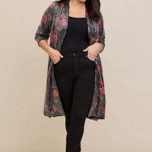 Torrid Black & Red Floral Sequin Cardigan Kimono Duster 4X Stunning  NWT